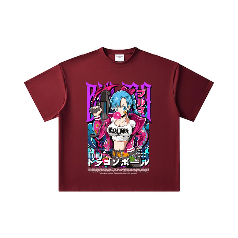 260 GSM Double Yarn 32 Count 100% Cotton Dragon Ball V66 Bulma Print Unisex Heavy Cotton T Shirt