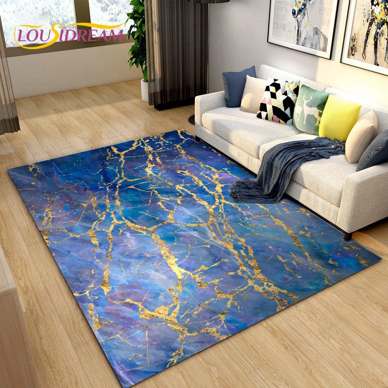Nordic Black Colour Gold Marble Area Rug Large,Carpet Rug for Living Room Bedroom Sofa Doormat Decoration,kid Non-slip Floor Mat