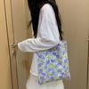 Green Double Sided Tote Bag Lightweight Shopping Handbags Chic Purple Flower Shoulder Bags  Travel
