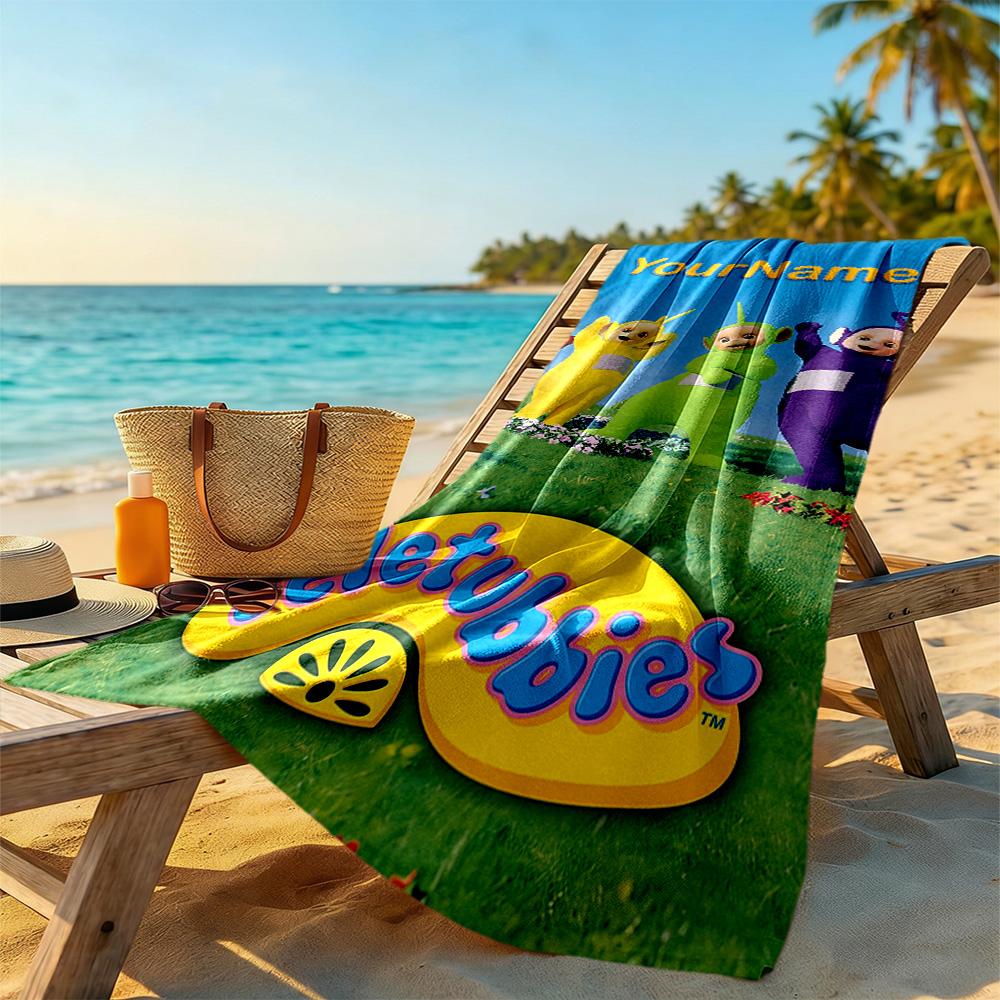 Teletubbies Personalized Name Beach Towel Quick-Dry Soft Microfiber Suitable for Swimming Gym Camping Yoga Vacation