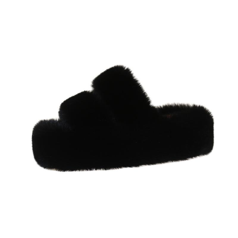 Foreign trade large-size fluffy slippers for women's outer wear 2025 new Korean version of home furnishing autumn and winter one-word thick-soled cott