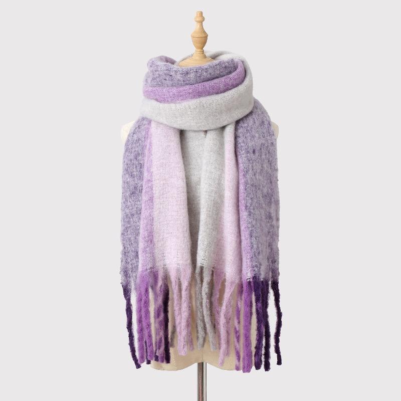Color matching mohair scarf women's autumn and winter advanced sense thickened warm versatile scarf simple versatile scarf