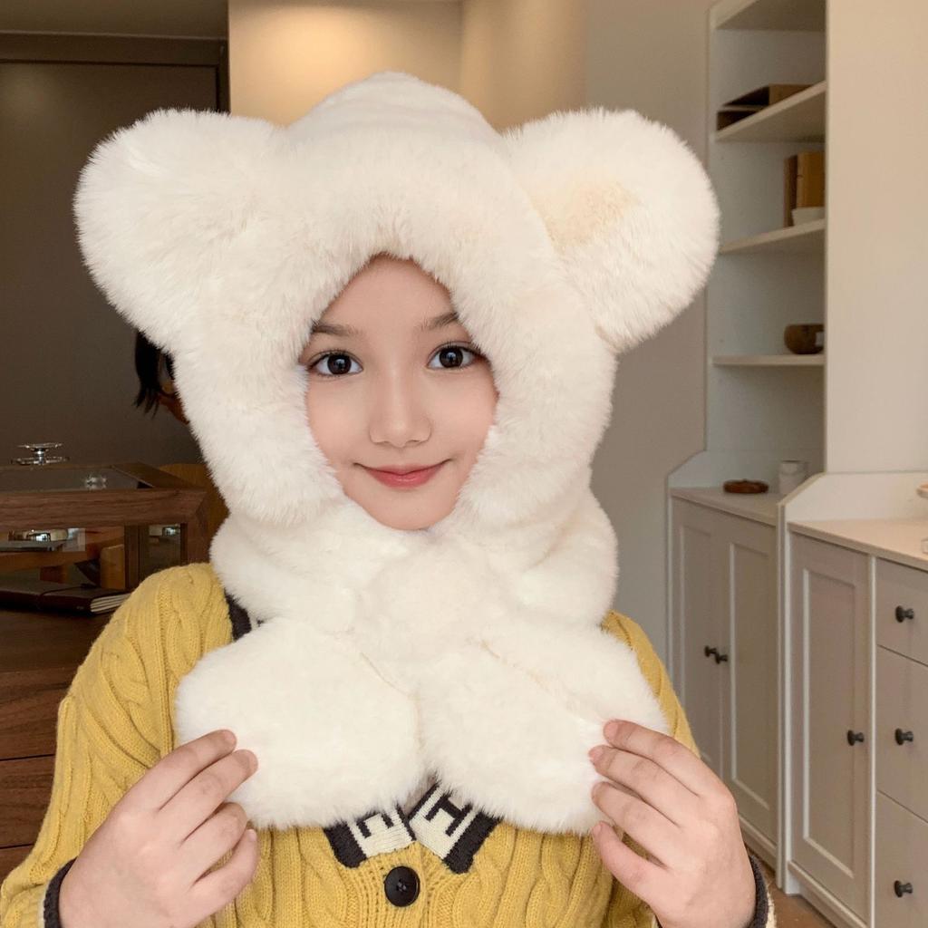 Children'S Winter Hat, Scarf, Integrated Hat, Two-Piece Set, Warm Baby Windproof Ear Protection, Thickened Two-Piece Set For Boys And Girls