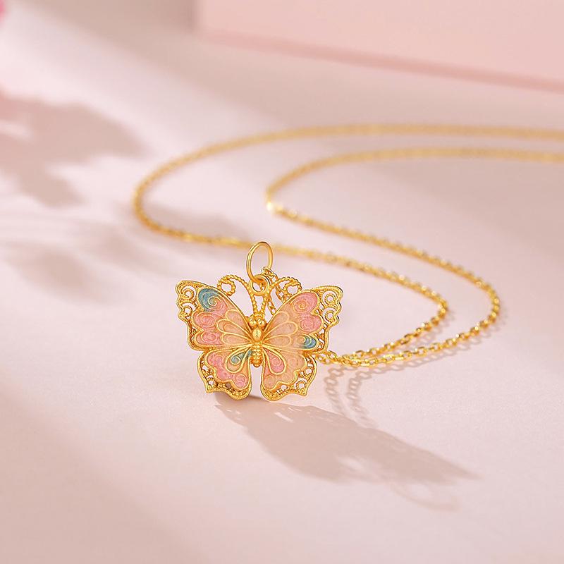 Tichia S925 Sterling Silver Enamel Butterfly Necklace - Exquisite Summer Clavicle Chain for Women S925 Silver