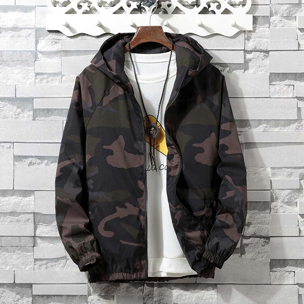 Mens  Winter Zip Camouflage Long Sleeve Pocket Sport Hoodies Jacket Coat