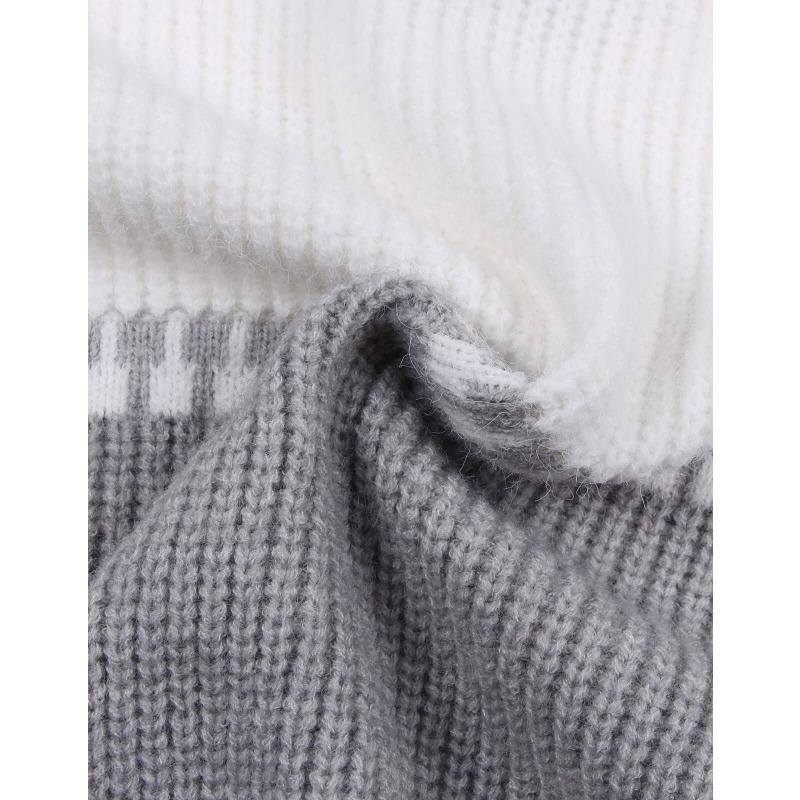 Женский осенне-зимний полосатый винтажный контрастный цветной пэчворк-свитер с круглым — фото 7