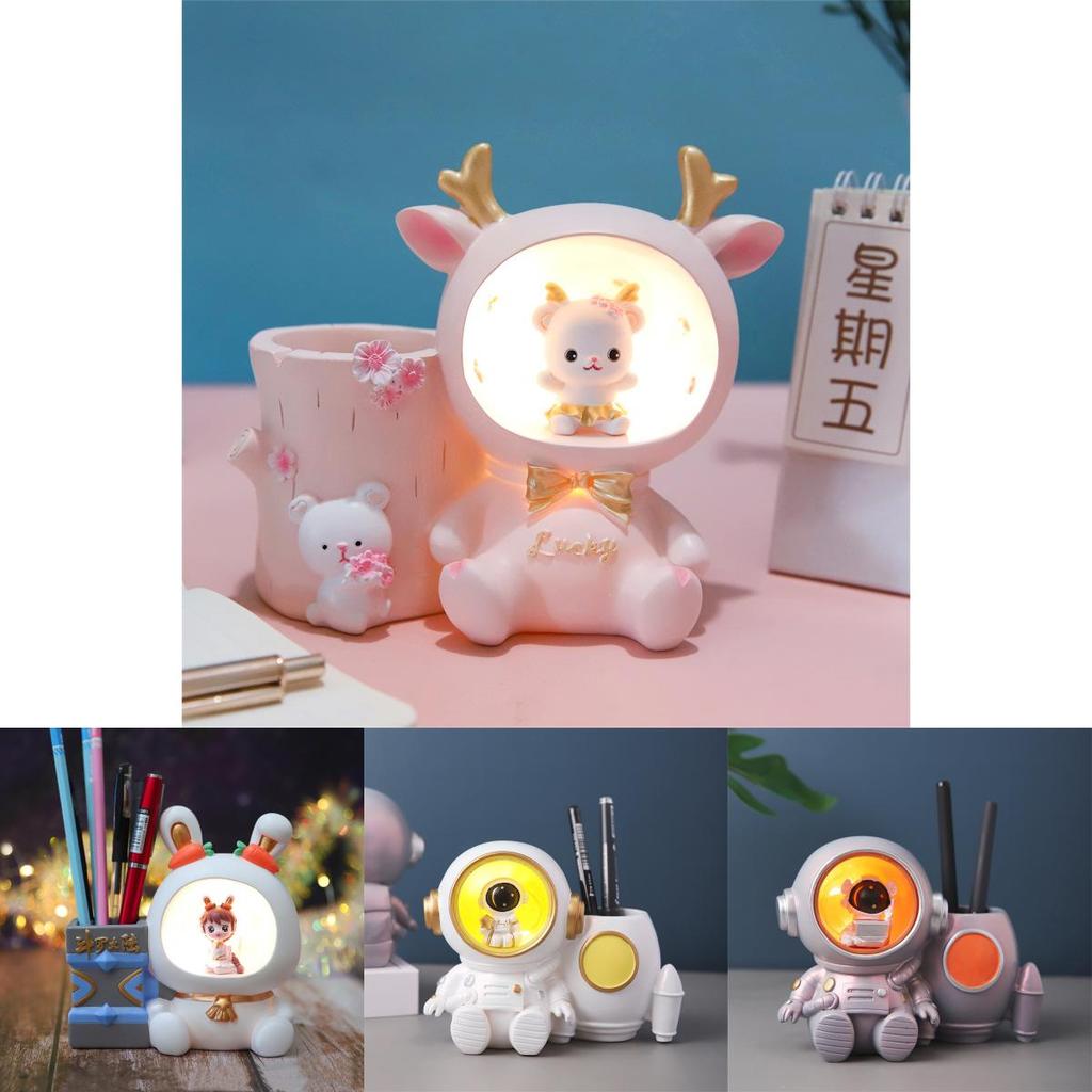 Unicorn Angel Wings Student Desk Pencil Holder Star Light Button Electric Cell