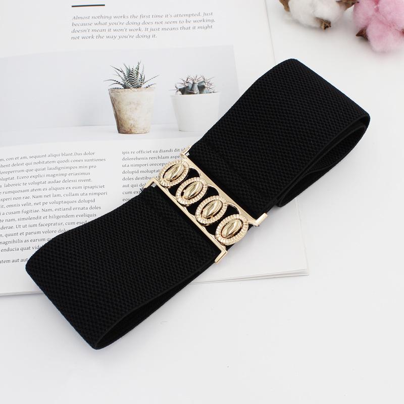 

Women s Versatile Elastic Wide Waist Belt - Gold Interlock, Decorative Fashion Accessory, Three Sizes 75 cm чёрный