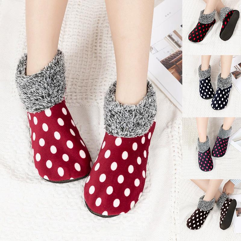 1 Pairs Soft-Soled Anti Slip Fleece-Lined Thickened High Tube Winter Carpet Socks Non-Slip Floor Socks