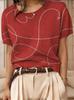 Top Maglione Girocollo a Maniche Corte Jacquard Color Block Retrò 2026