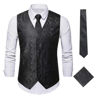 Masculino colete terno impresso sem mangas com decote em v único-breasted mancha gravata borboleta bolso quadrado fino ajuste retro noivo casamento desempenho clube discoteca colete