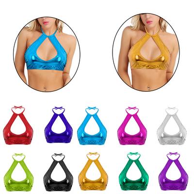 Reggiseno da donna senza cuciture con fasciatura in ecopelle metallizzata lucida