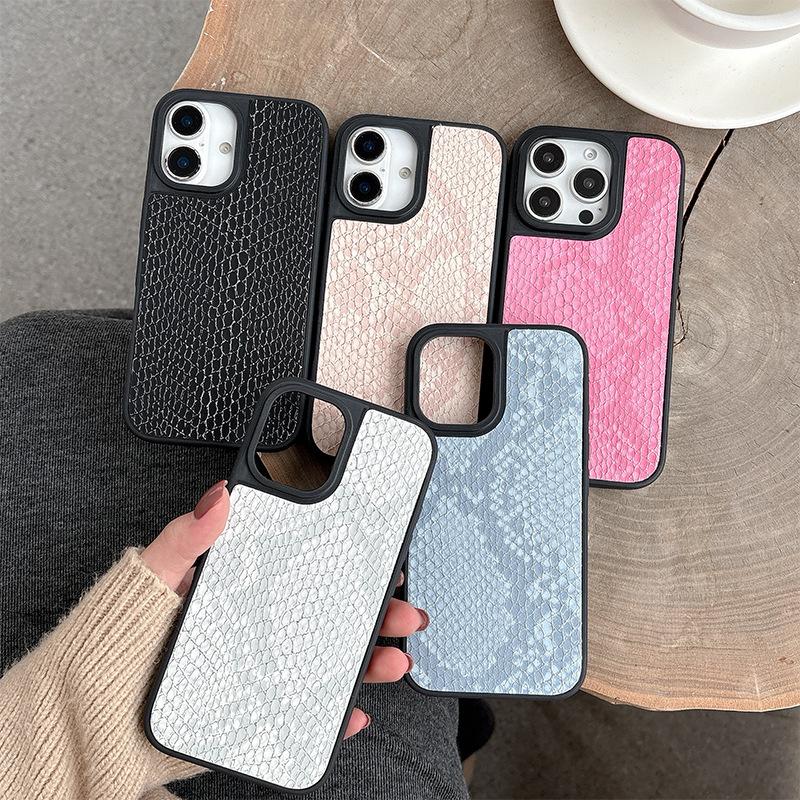 Premium Snakeskin Pattern Mobile Phone Case For Iphone17Pro Leather Protective Case Apple 16 Simple 14