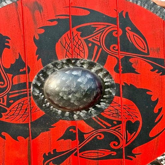 Viking Red Dragon Shield Handmade Wooden Norse LARP Cosplay Prop