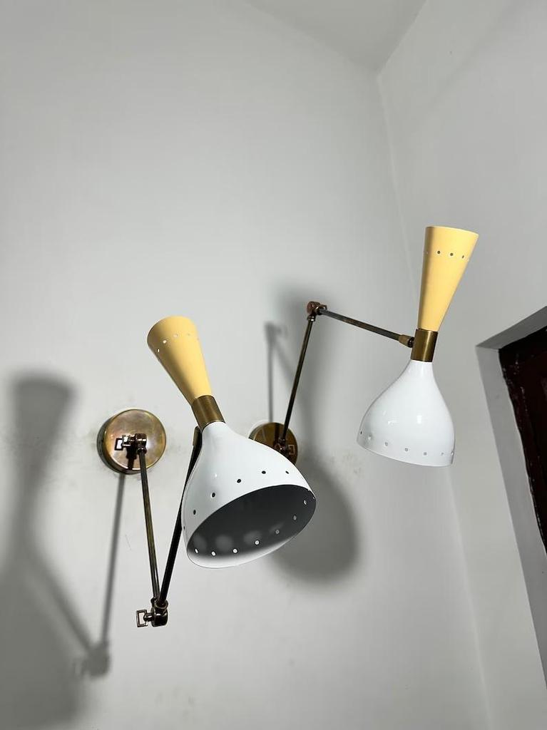 Mid Century Italian Brass Wall Sconce Pair: Adjustable Reading Lamp