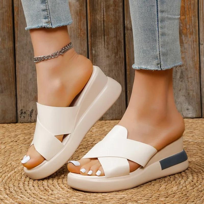 Wedge Heel Sandals Women's Summer New Fashion Muffin Open-toe Fairy Style Outside Wear Thick-soled Shoes Women
