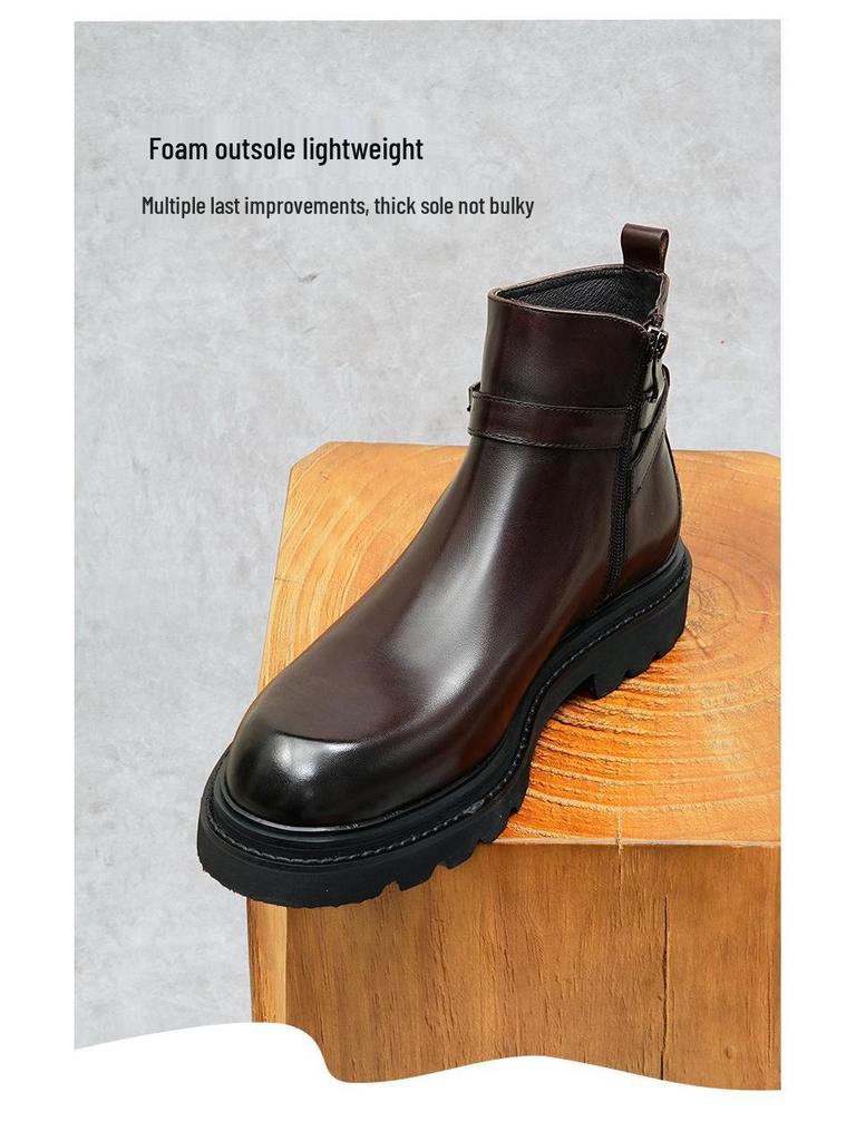 Men's Chelsea Boots 2025: Genuine Leather, Height-Enhancing, Thick Sole Martin Boots for Autumn/Winter