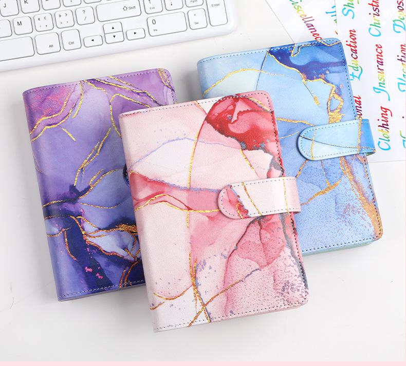 A6 Purple Marble with Calculator Money Budget Planner Binder Zipper EnvelopesCash Envelopes For Budgeting Money Organizer Binde