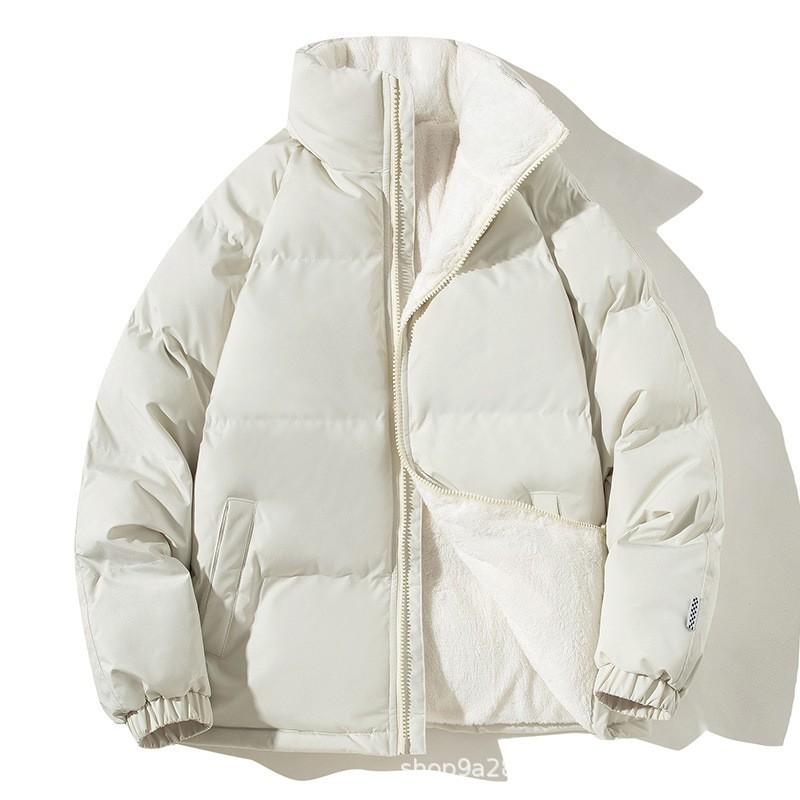 Mens Winter Thickened Cotton Puffer Jacket Stand Collar Zip Front Loose Fit Warm Outerwear Youth