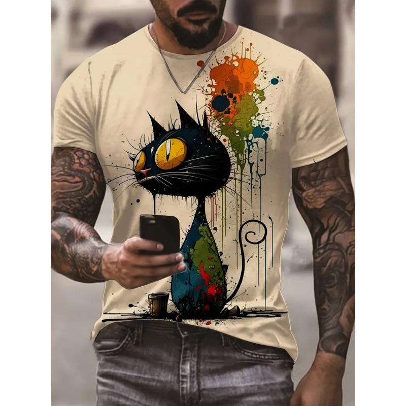 Fashion Sketch Animal Graphic Men T-Shirts Cats 3D Print Oversize Short Sleeve T-Shirt O-Neck Casual Men Women T-Shirt Clothing