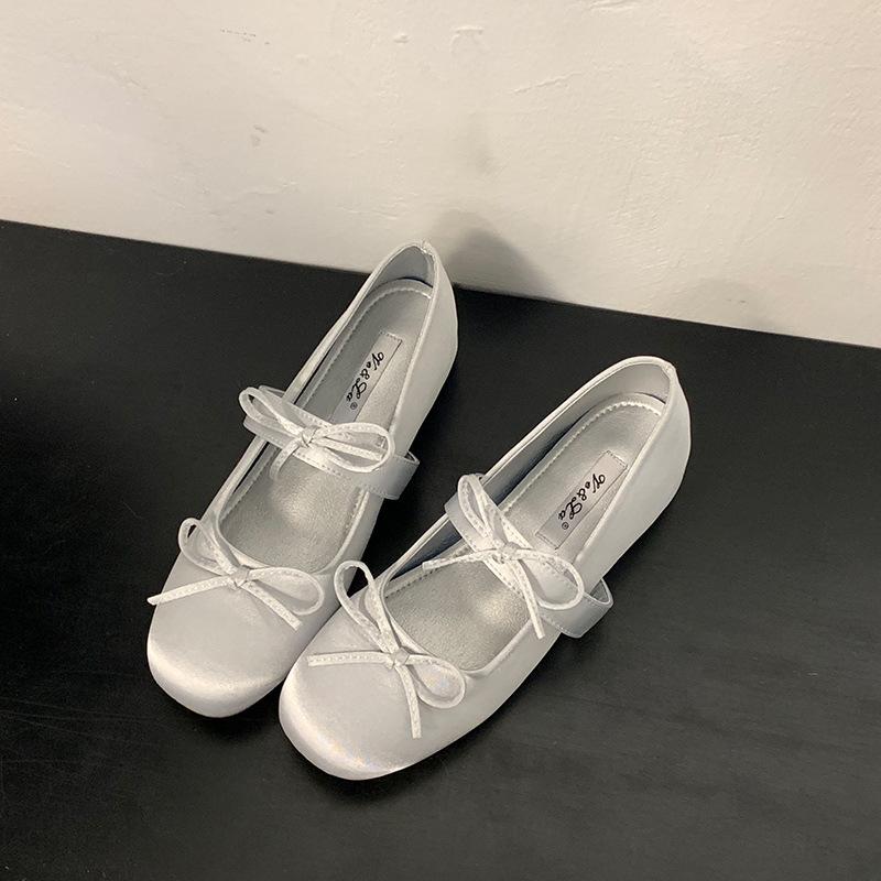 Inner heightening version~ 2025 ballet shoes round head bow Mary Jane with skirt temperament evening single shoes women