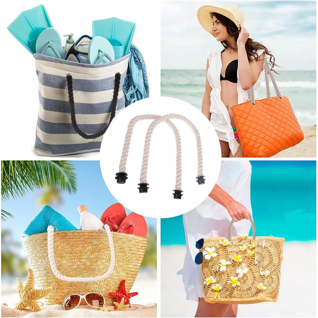 Rope Handle Replacements with Canvas Insert for Handbags Beach Bag Tote Canvas Handbag Purse Handles Replacement Straps
