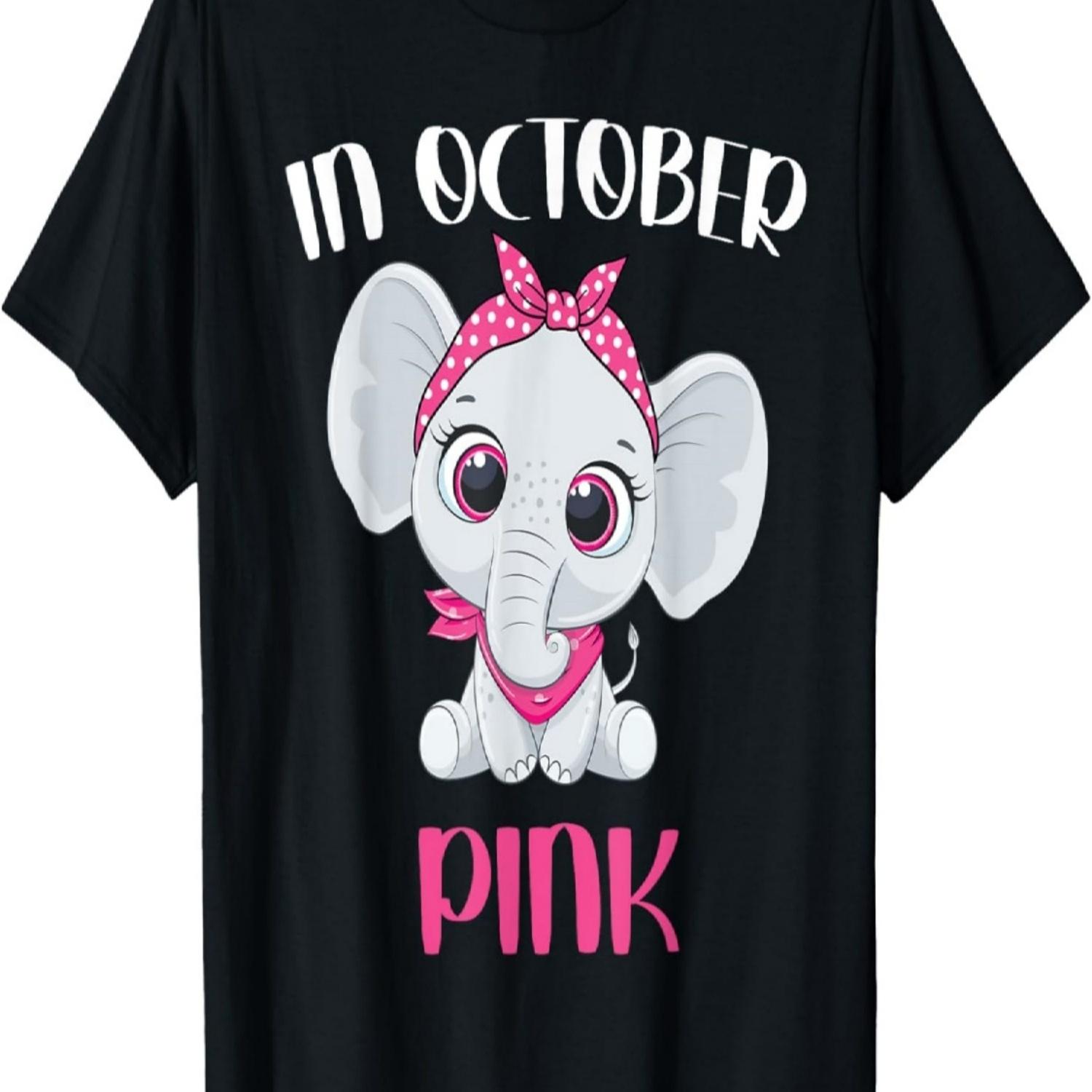 In October We Wear Pink Elephant Breast Cancer Awareness T-Shirt S