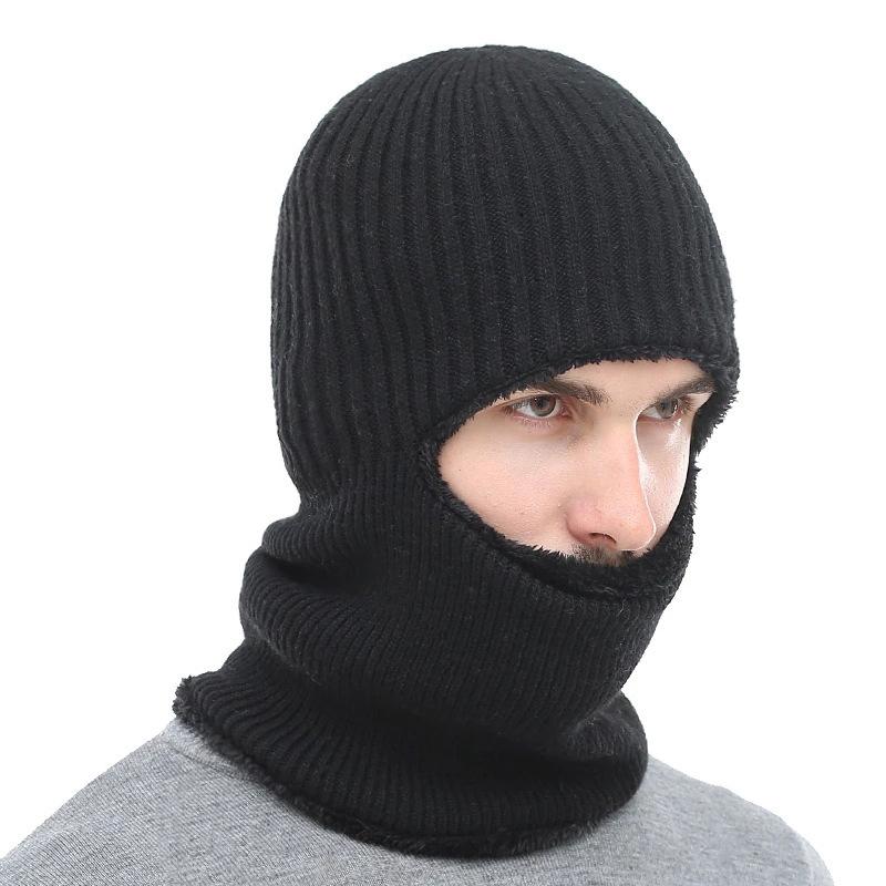 1pc Winter Warm Fleece Beanie Hats for Men,Outdoor Ear Protection Face Mask,Thick Bicycle Knitted Cap Scarf Windproof Visors Cap