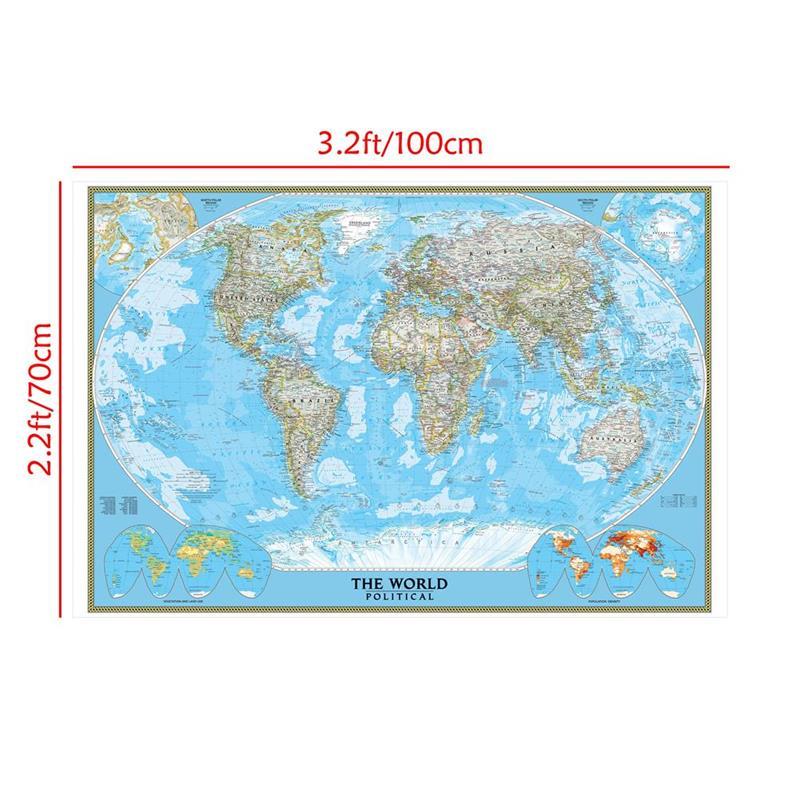 Unframed The World Political Map Posters and Prints Painting Wall Art Sticker Foldable Wallpapers for Travel