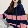 Sweater for Women Autumn Winter Thickened Hooded Pullover Warm Knitted Striped Stretchy Long Sleeve Oversize Jumper Sweater Tops