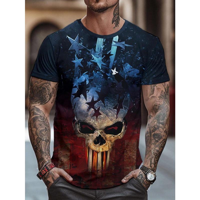 Fashion Men's T Shirt vintage Skull Printed T-Shirt Harajuku Horror Short Sleeve t