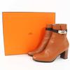 Great HERMES Short Boots Saint Germain Kelly Metal Brown Black Leather 35.5 Used