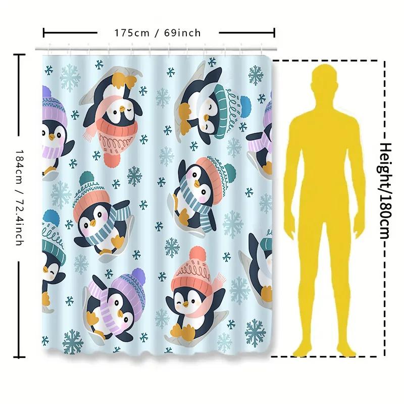 Cute Penguin Pattern Shower Curtain For Kids And Families Waterproof And Durable Bathroom Decor With Snowflake Design Easy-Clean