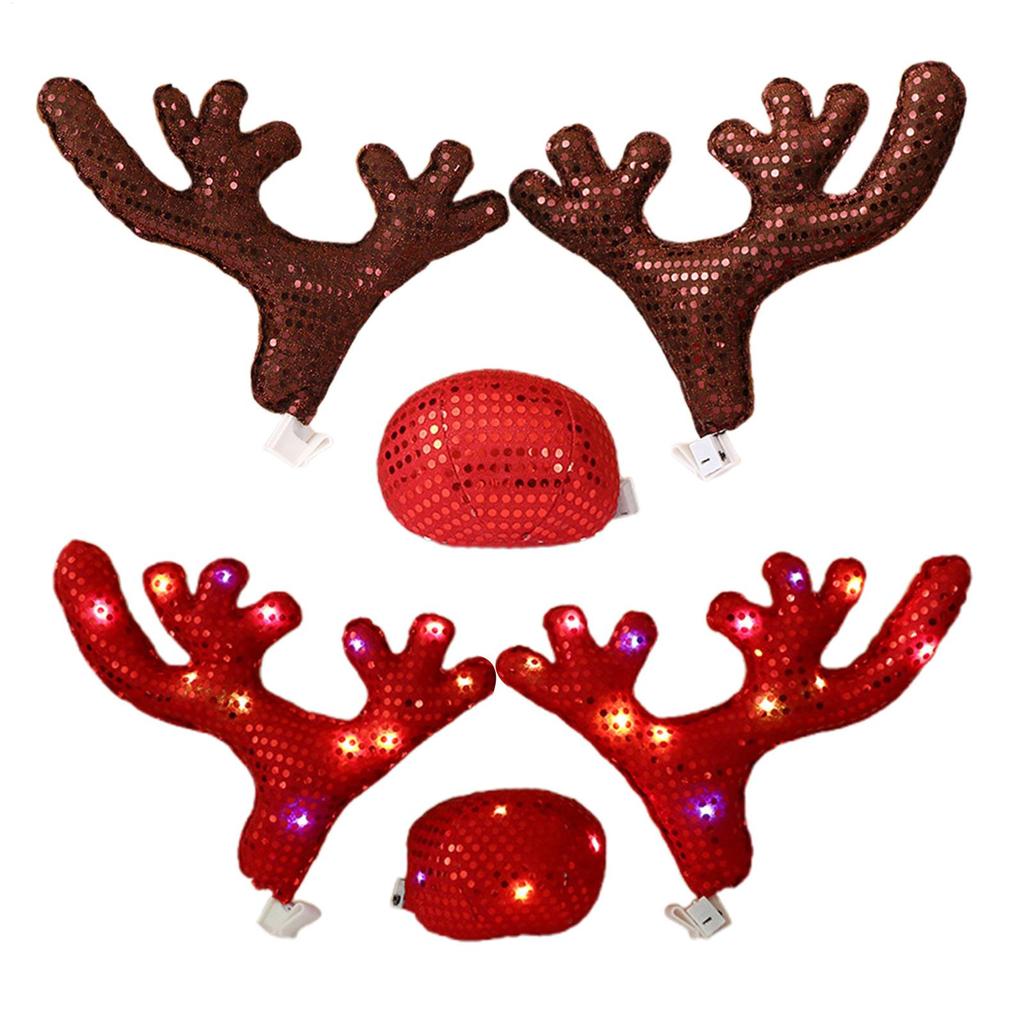 Car Christmas Decorations Christmas Cute Waterproof with LED Light Car Costume Decor Reindeer Antlers & Nose for Winter Holiday