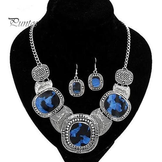 Women Metal Simple Geometric Shape Necklace and Earrings Vintage Jewelry Set