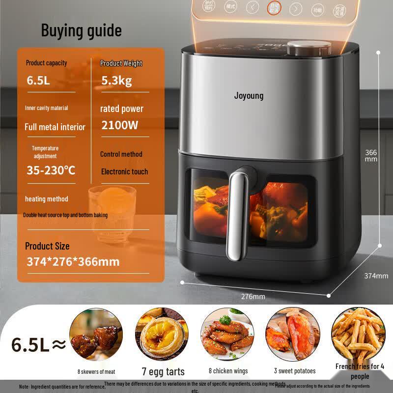 Joyoung 6.5L Dual Heat No-Flip Air Fryer with 3D Humidification CN plug (adapter included)
