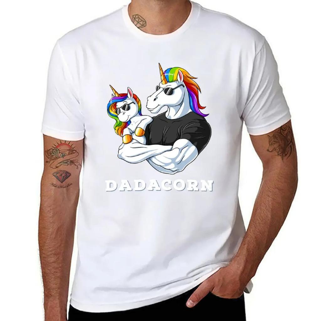 Dadacorn Einhorn Papa und Baby Mädchen Geburtstag Prinzessin Vatertag Tochter T-Shirt Anime Kleidung Herren T-Shirts Freizeit Stilvoll