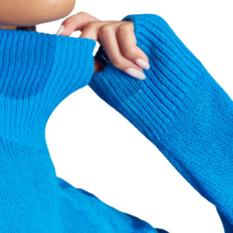 Adidas Blue Version Knit Sweater Solid Color Loose High Neck Pullover Long Sleeve Women sweater IL8535