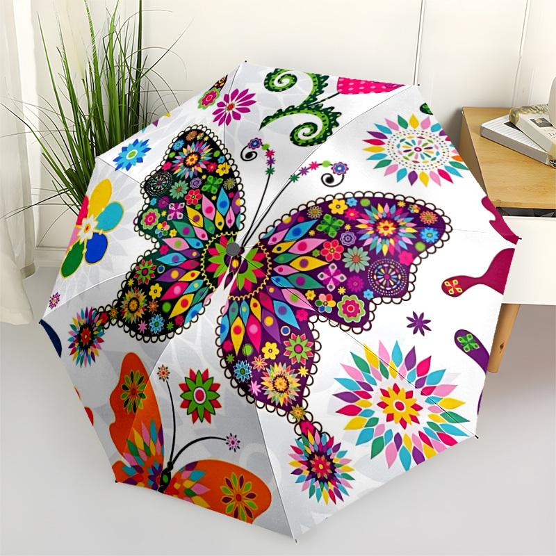1pc Butterfly Mandala Automatic Folding Umbrella Durable Iron Frame,All Seasons Home Travel Outdoor Multifunctional Umbrella yy251115128