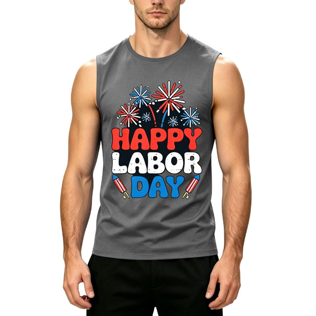 Men's Sleeveless Casual Tank Top Labor Day Graphic Print Summer Muscle Shirt Lightweight Comfortable Fit