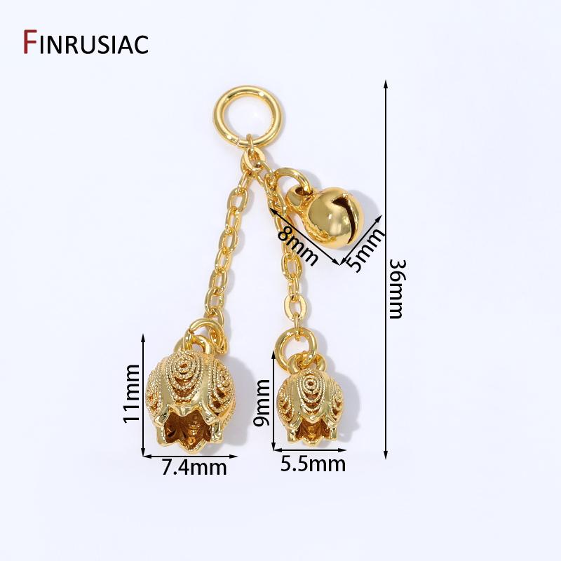 

18K Gold Plated Brass Flower Bell Tassel Pendant Charm for DIY Earrings Necklace Bracelet Making Accessories,Jewelry Material 2 pieces
