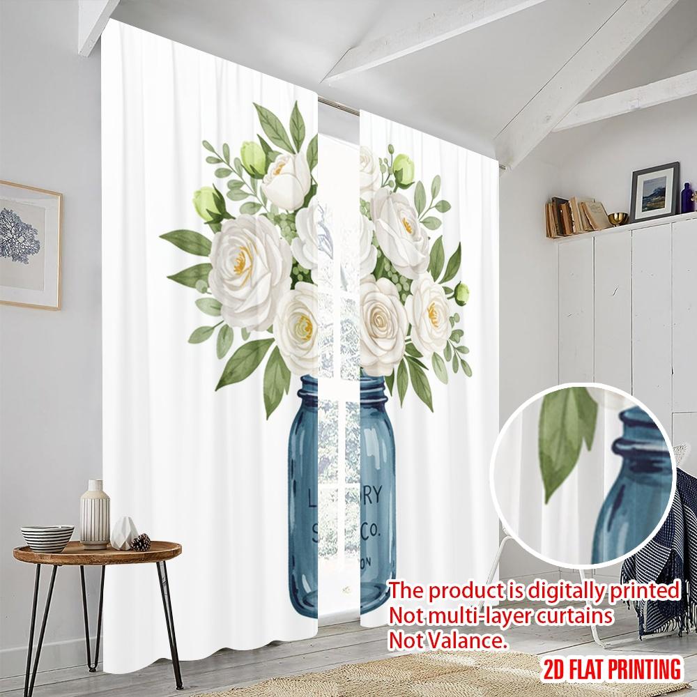 2pcs 2D Flat Printing Scene Curtains Vintage Floral Mason Jar Laundry Polyester Without Electricity Party Decorations for