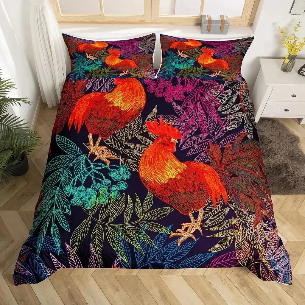 Farm Animal Chicken Duvet Cover Twin King Size Country Sunflower Rooster Comforter Cover Microfiber Rustic Farmhouse Bedding Set