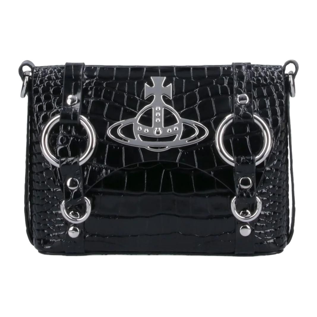 

VIVIENNE WESTWOOD Queen Logo Small Calfskin Crossbody Shoulder Bag Women Bags Black 48030007UL0099N401 Basic Set (Bag+Dust Bag)