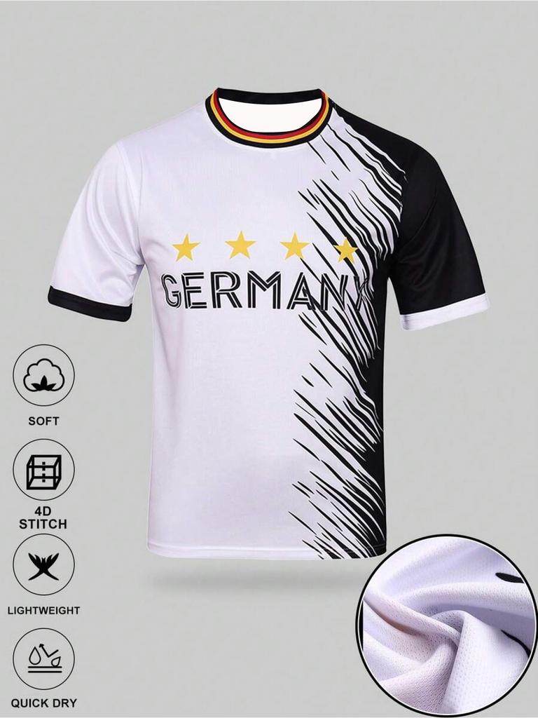 2026 New Men's German National Team Soccer Jersey, 4 Stars Champion Print, Non-Textured Quick Dry Breathable T-Shirt