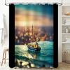 Boat Shower Curtainsea Life Scene For Bathroom Decor Waterproof Print Blue Light At Night Black Rod Pocket Design