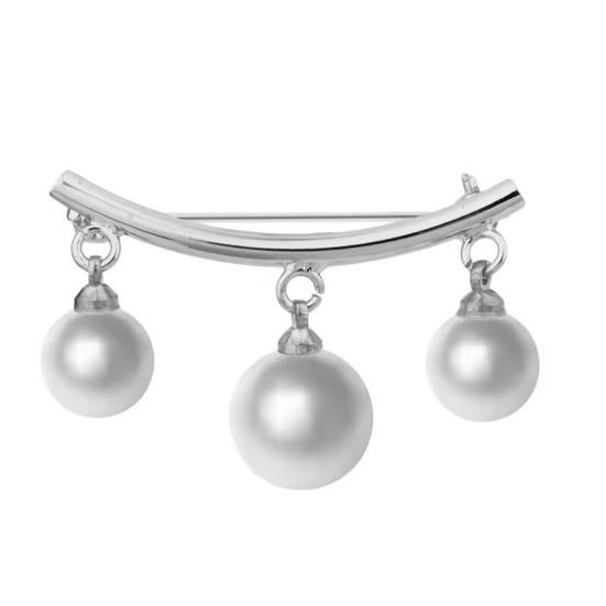 Women Brooch Bowknot Shape Anti-Rust Finish Shawl Clip with Faux Pearl Rhinestones Inlaid Sweaters Scarves Jackets Decorative Anti-exposure Pin