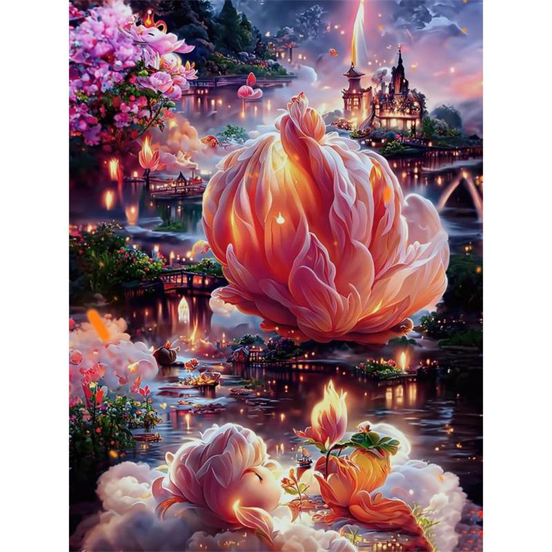 5D DIY Diamantmaling Naturlandskap Husbygning Diamantbroderi Maling Full Rund Diamantmosaikk DIY Hjemmedekor Gave