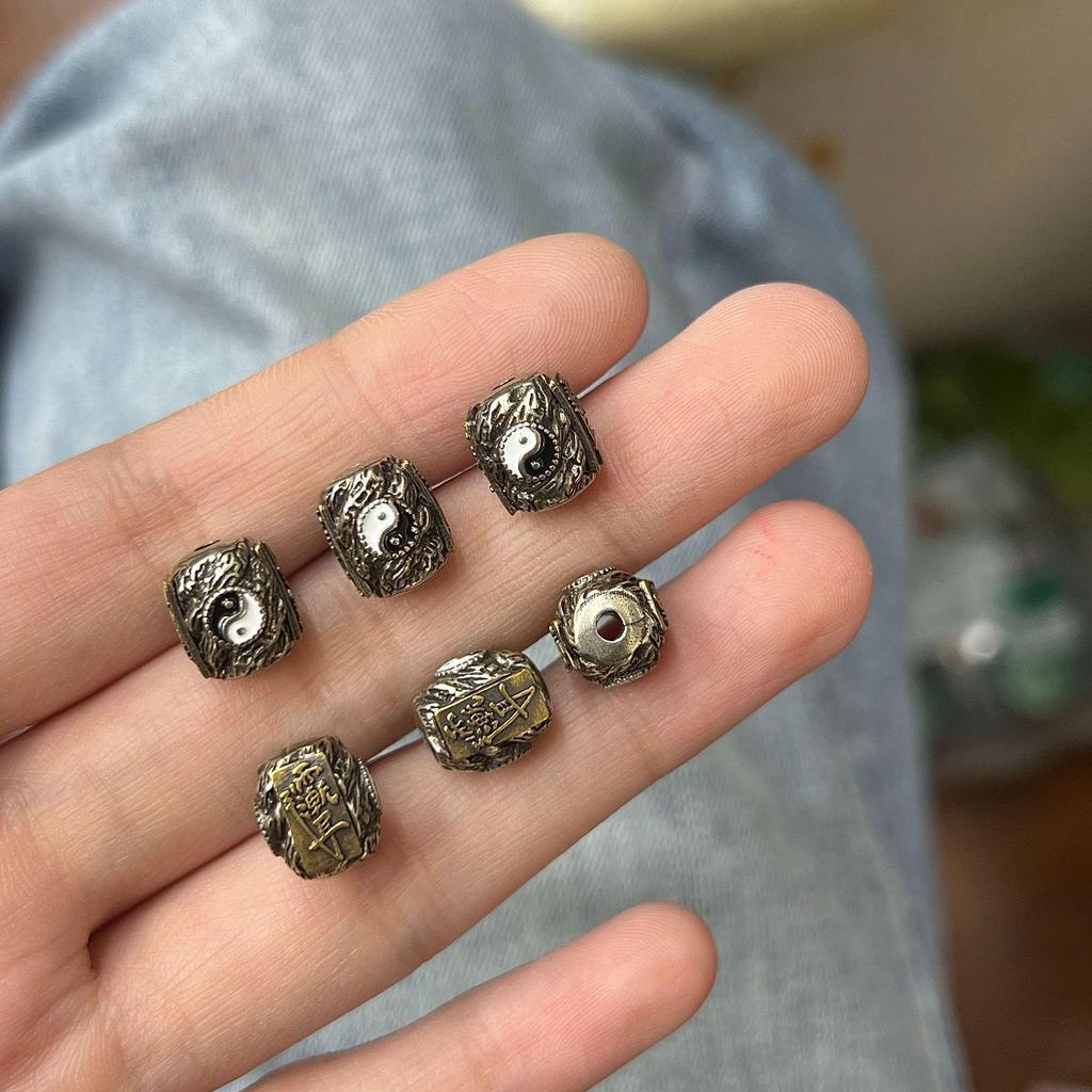 Pure Copper Tai Chi Carved Barrel Beads for DIY Tibetan-Style Bracelets/Decorations