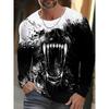 Spring and Autumn Round Neck 3D Animal Wolf Lion Pattern Printed Top Fashionable Casual Long Sleeved Men's T-shirts